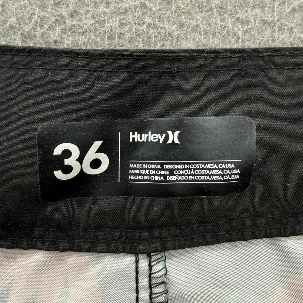 Hurley Board Shorts‎ Mens 36 Black Tropical Floral Swim Trunks Quick Dry UnLined